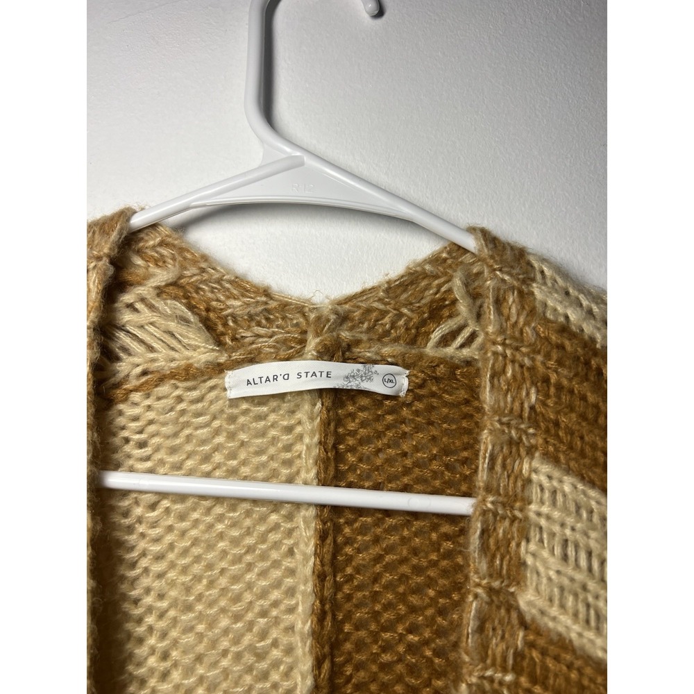 Altar'd State Women's Chunky Knit Colorblock Checked Cardigan Yellow Sweater XL - Picture 3 of 5